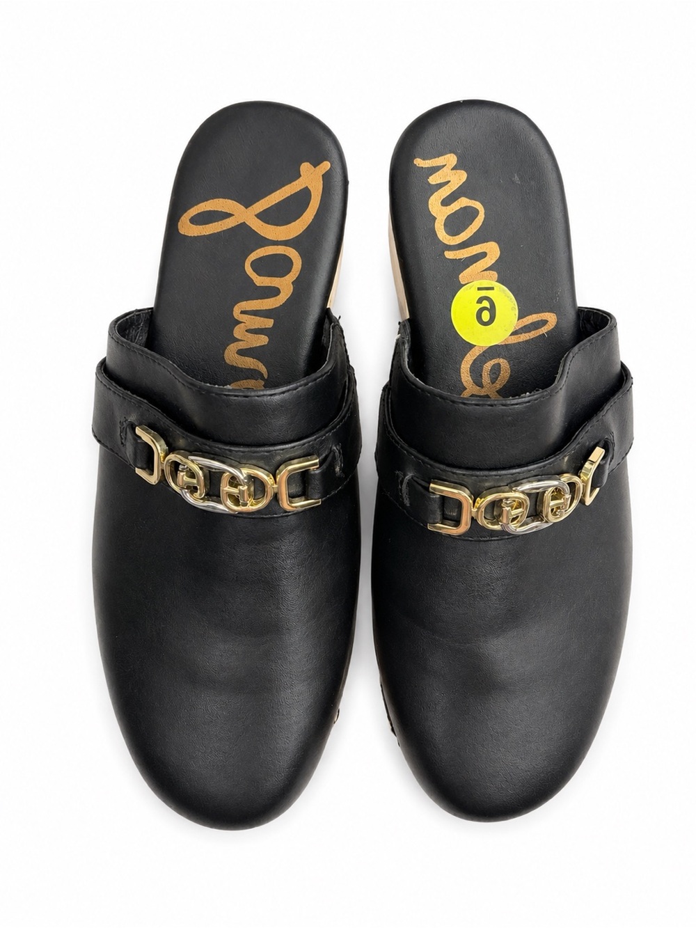 Sam Edelman Women’s Size 9 Black Leather Gold Chain Slip On Mule Clogs